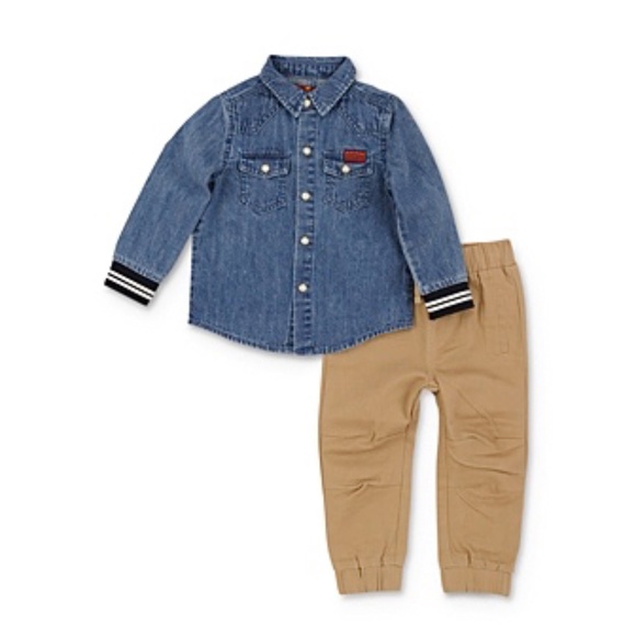 7 For All Mankind Boys' Denim Button-Down & Twill Pants Set - Picture 1 of 8